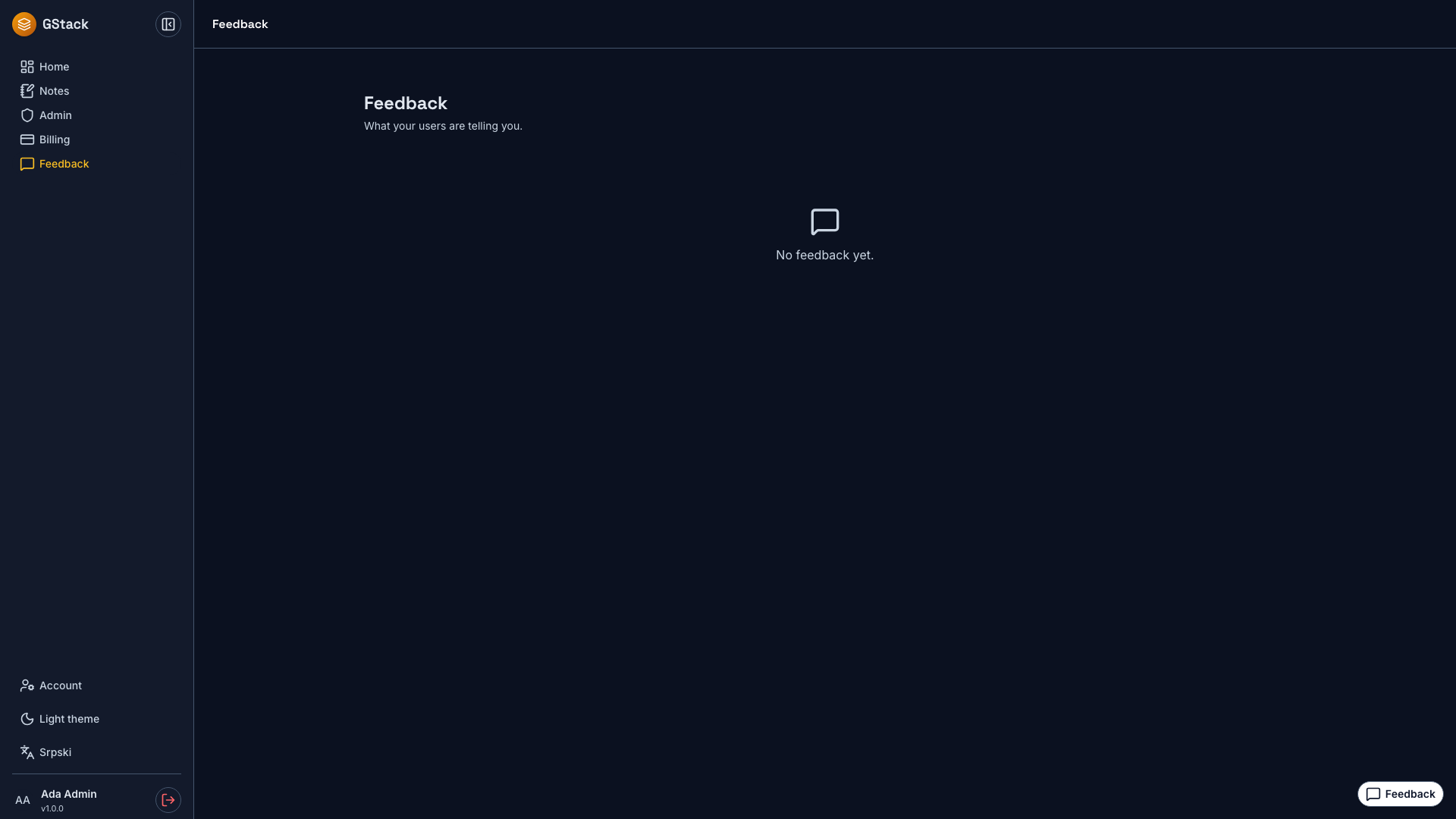 Feedback — GStack, dark theme